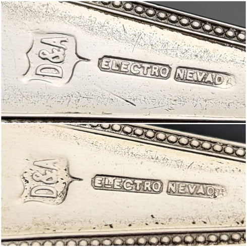 Around 1890 English antique silver plate jam spoon pair in case